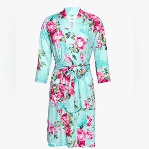 Posh Peanut Teal Robe with Pink Floral Design